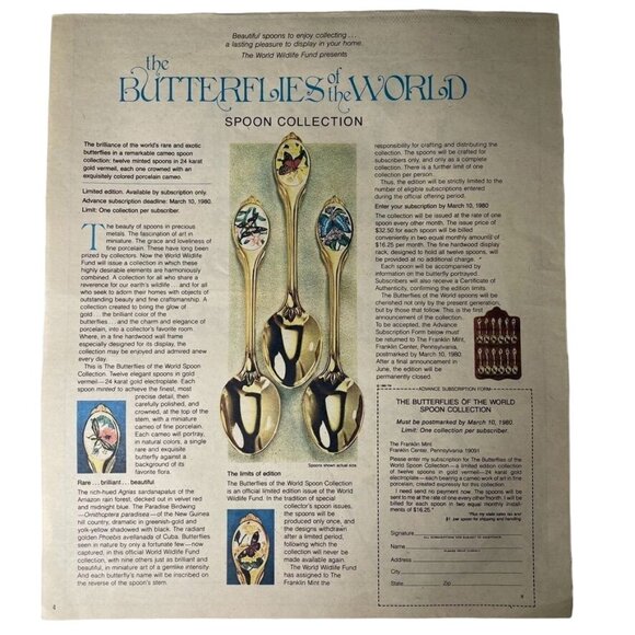 1980 The Butterflies Of The World Spoon Collection Franklin Mint Ad Print Full P - Picture 1 of 6